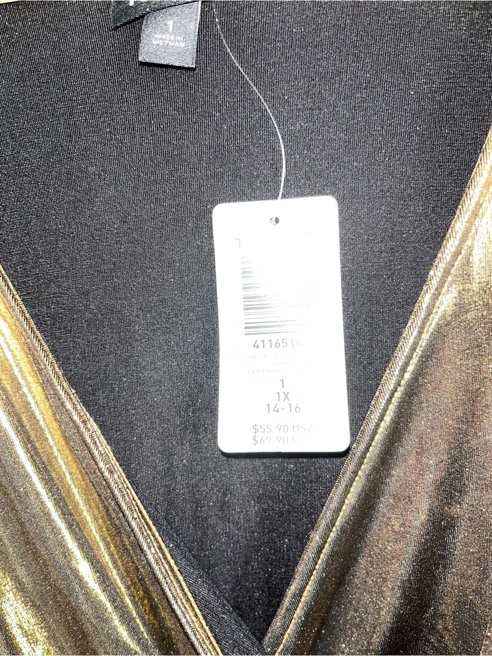 Torrid Gold Liquid Shine Surplice Peplum Top Metallic Flutter Sleeve 1X NWT - Picture 6 of 6